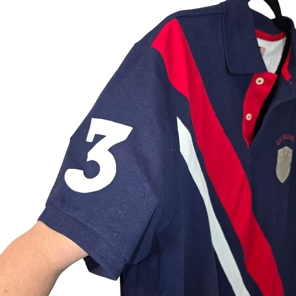 U.S. Polo Assn. Diagonal Stripe Pique Polo Shirt Blue & Red NWT Size XL - Picture 7 of 15